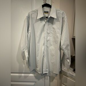 Club Room Iron Free Green, White and Blue Striped Dress Shirt Size L
